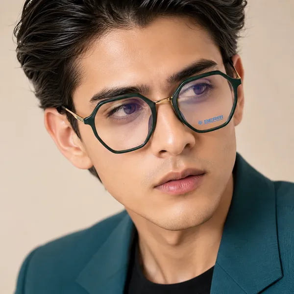 Green_Tr_90_Hexa_Unisex_Optical_Frame_For_Men_And_Women_With_Bule_Cut_Glasses