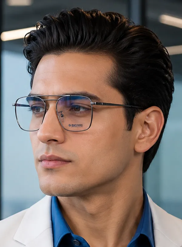 Gun_Titanium_Double_Bar_Small_Mettalic_Optical_Frame_For_Men_With_Bule_Cut_Glasses