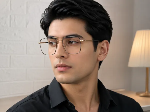 Gold_And_Black_Titanium_Double_Bar_Mettalic_Optical_Frame_For_Men_With_Bule_Cut_Glasses