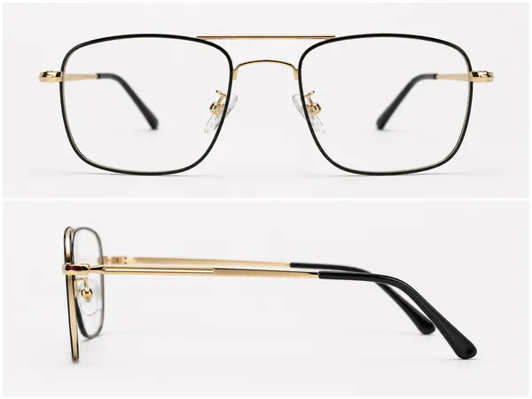 Gold_And_Black_Titanium_Double_Bar_Mettalic_Optical_Frame_For_Men_With_Bule_Cut_Glasses