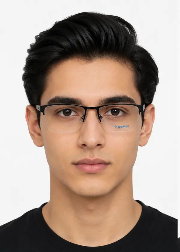 Black_Titanium_Half_Rim_Metal_Optical_Frame_For_Men_And_Women_With_Bule_Cut_Glasses