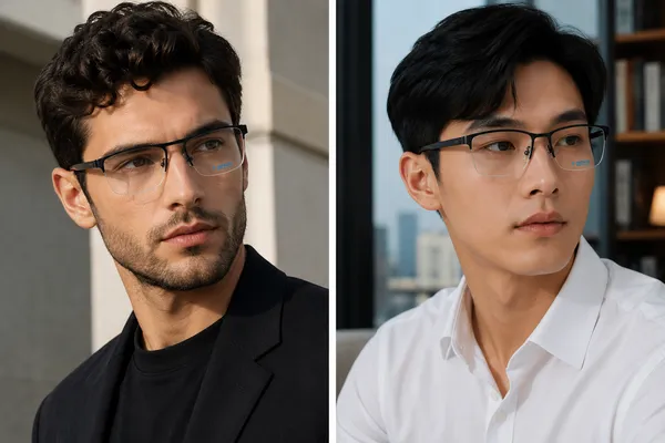 Black_Titanium_Half_Rim_Metal_Optical_Frame_For_Men_And_Women_With_Bule_Cut_Glasses