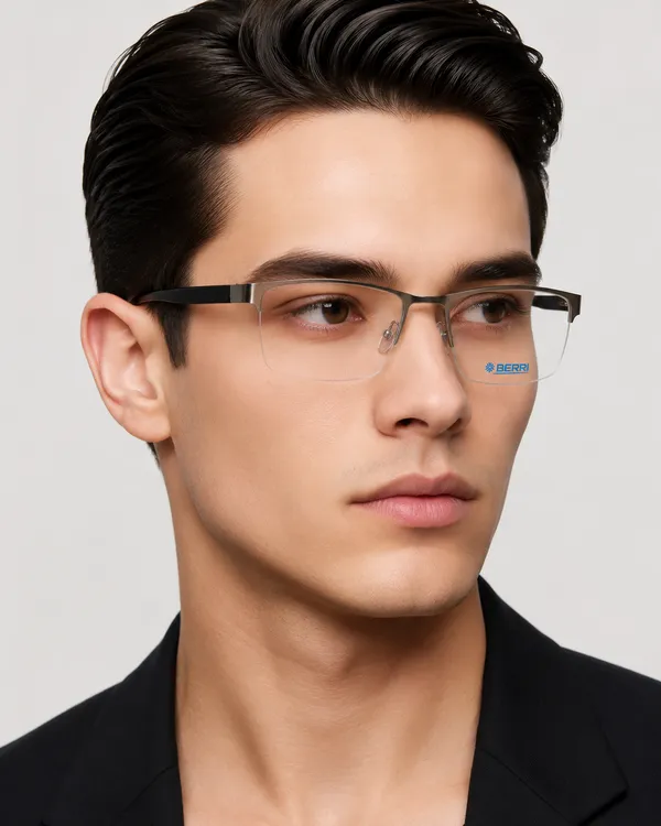 Gun_Titanium_Half_Rim_Metal_Optical_Frame_For_Men_And_Women_With_Bule_Cut_Glasses
