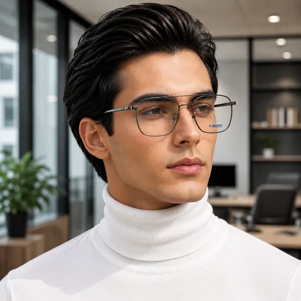 Gun_Titanium_Double_Bar_Mettalic_Optical_Frame_For_Men_With_Bule_Cut_Glasses