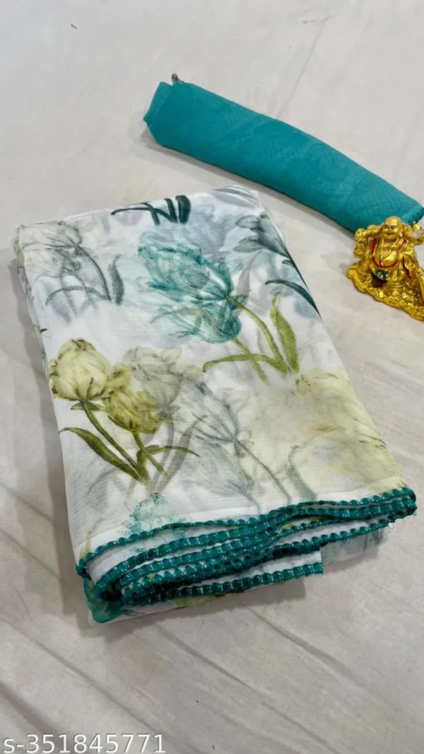 Green_&_Off_White_Premium_Chiffon_Saree_With_Running_Blouse_For_Women