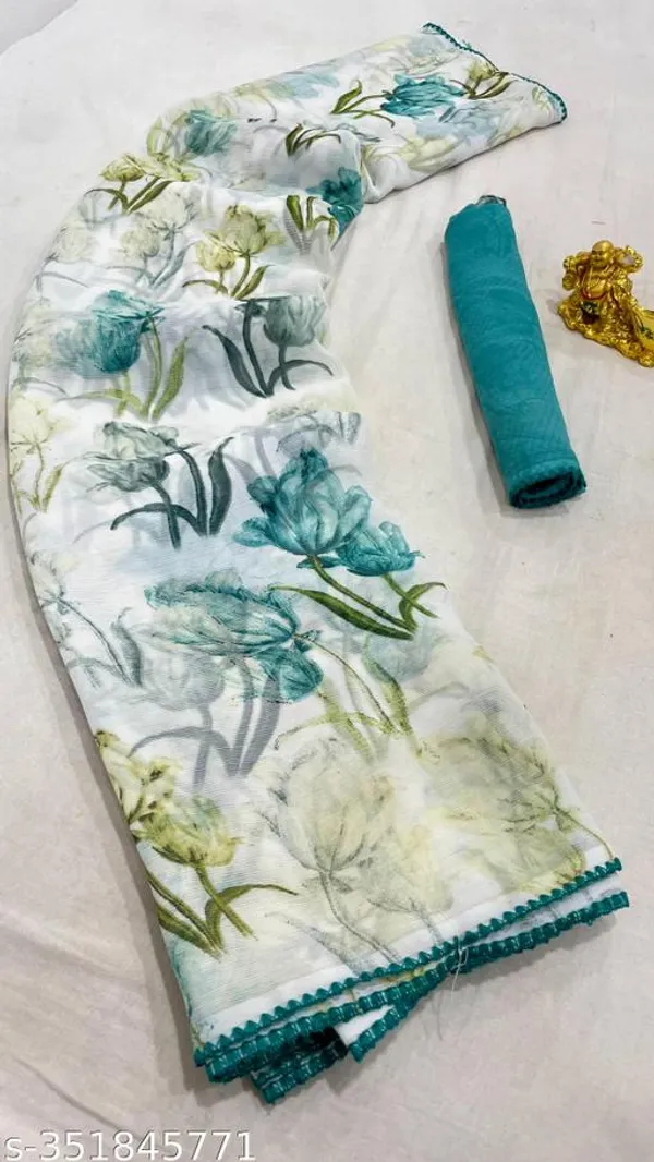 Green_&_Off_White_Premium_Chiffon_Saree_With_Running_Blouse_For_Women