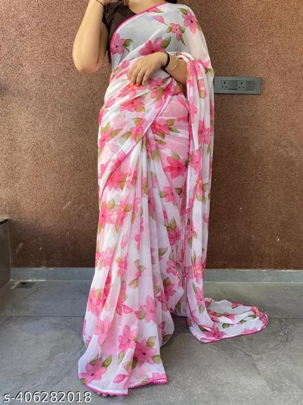 Pink_&_White_Premium_Chiffon_Saree_With_Running_Blouse_For_Women