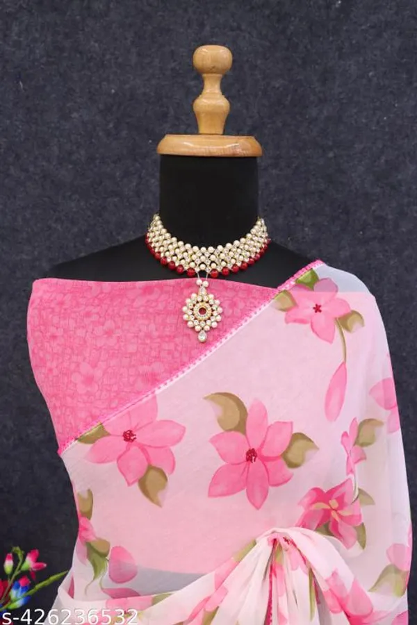 Off_White_&_Pink_Premium_Chiffon_Saree_With_Running_Blouse_For_Women