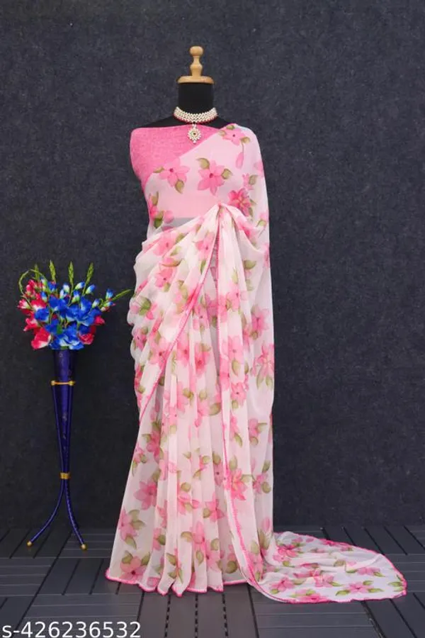 Off_White_&_Pink_Premium_Chiffon_Saree_With_Running_Blouse_For_Women