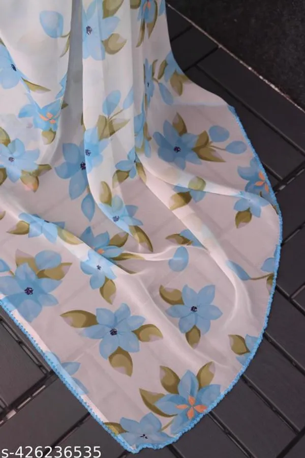 Off_White_&_Blue_Premium_Chiffon_Saree_With_Running_Blouse_For_Women