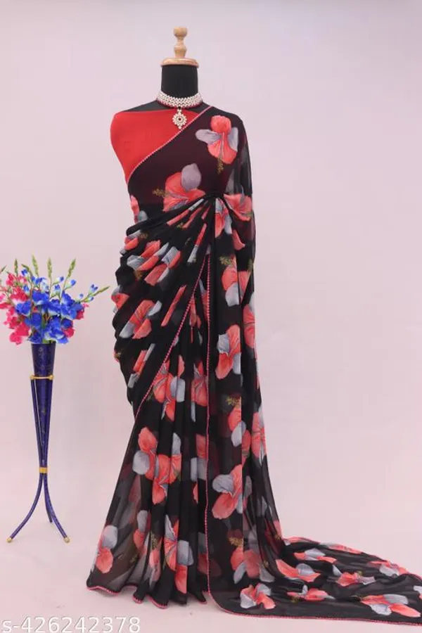 Multicolor_Premium_Chiffon_Saree_With_Running_Blouse_For_Women