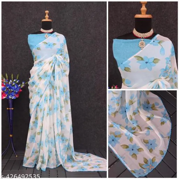 Off_White_&_Blue_Premium_Chiffon_Saree_With_Running_Blouse_For_Women