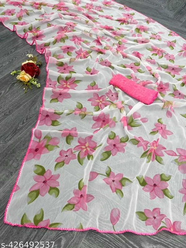 Pink_&_White_Premium_Chiffon_Saree_With_Running_Blouse_For_Women
