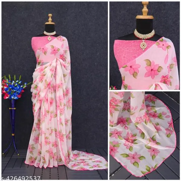 Pink_&_White_Premium_Chiffon_Saree_With_Running_Blouse_For_Women