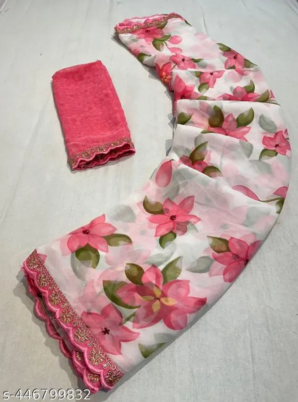 Off_White_&_Pink_Premium_Georgette_Saree_With_Running_Blouse_For_Women