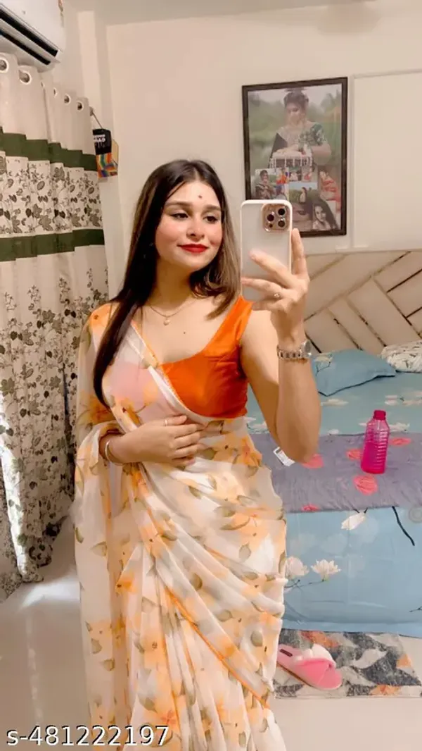 Off_White_&_Orange_Premium_Chiffon_Saree_With_Running_Blouse_For_Women