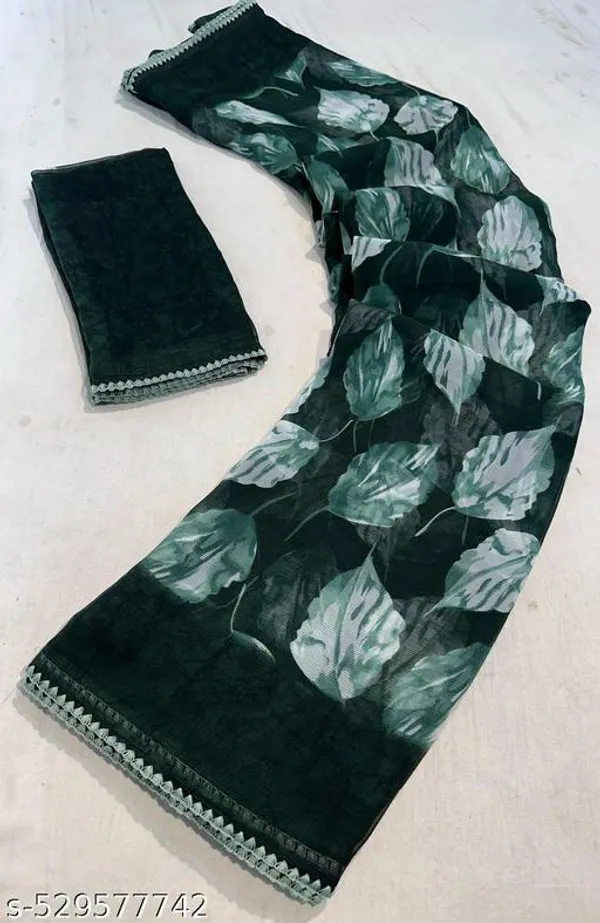 Green_Premium_Chiffon_Saree_With_Running_Blouse_For_Women