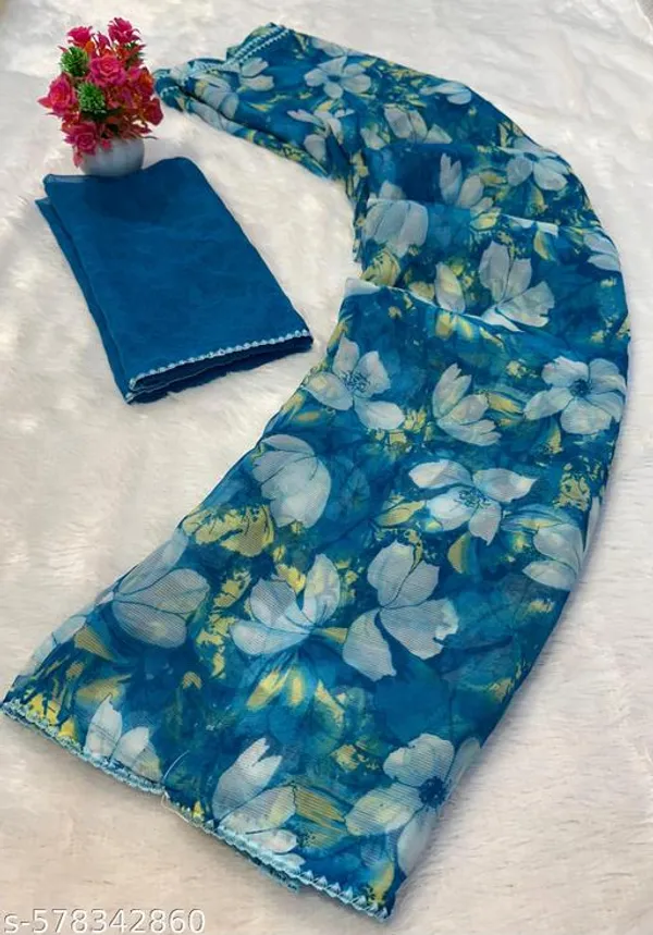 Blue_Premium_Chiffon_Saree_With_Running_Blouse_For_Women