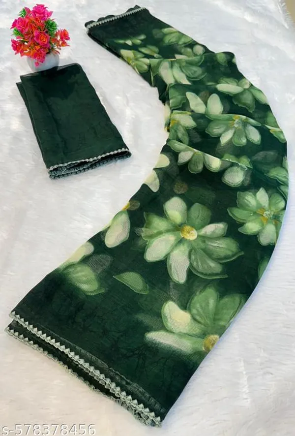 Green_Premium_Chiffon_Saree_With_Running_Blouse_For_Women