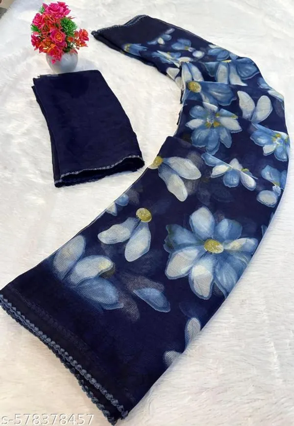 Blue_Premium_Chiffon_Saree_With_Running_Blouse_For_Women