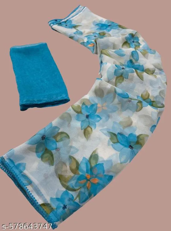 Off_White_&_Blue_Premium_Chiffon_Saree_With_Running_Blouse_For_Women