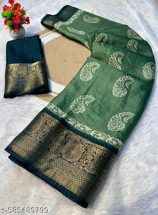 Green_Premium_Dola_Silk_Saree_With_Running_Blouse_For_Women