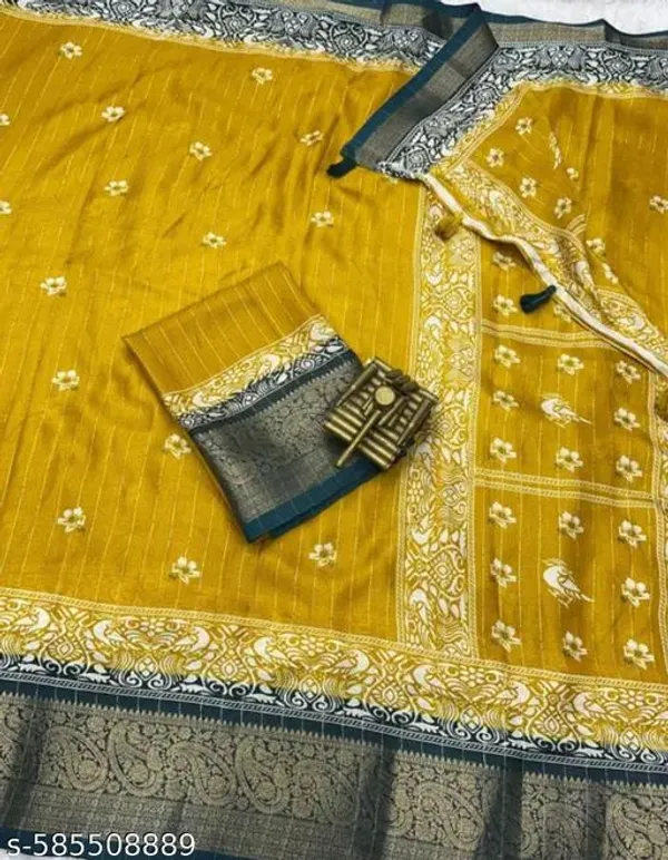 Gold_&_Blue_Premium_Dola_Silk_Saree_With_Running_Blouse_For_Women