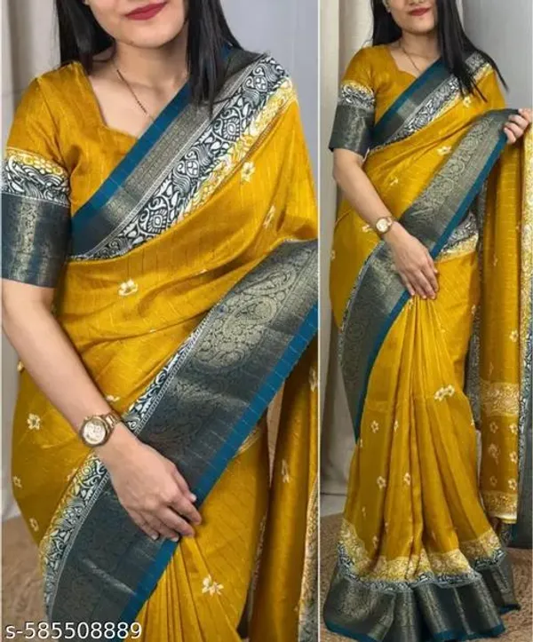 Gold_&_Blue_Premium_Dola_Silk_Saree_With_Running_Blouse_For_Women