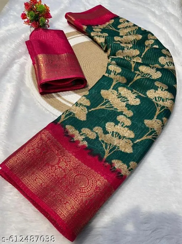 Green_&_Maroon_Premium_Chiffon_Saree_With_Running_Blouse_For_Women