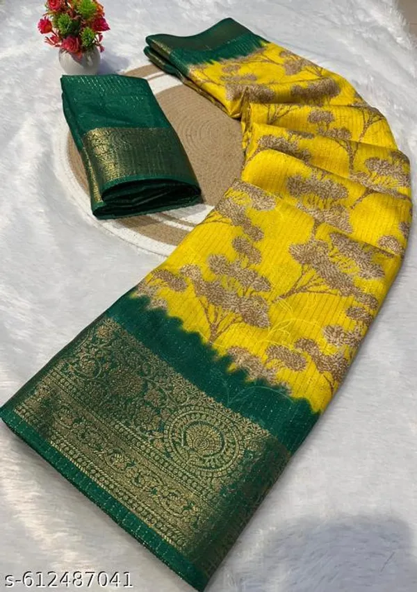 Yellow_&_Green_Premium_Chiffon_Saree_With_Running_Blouse_For_Women