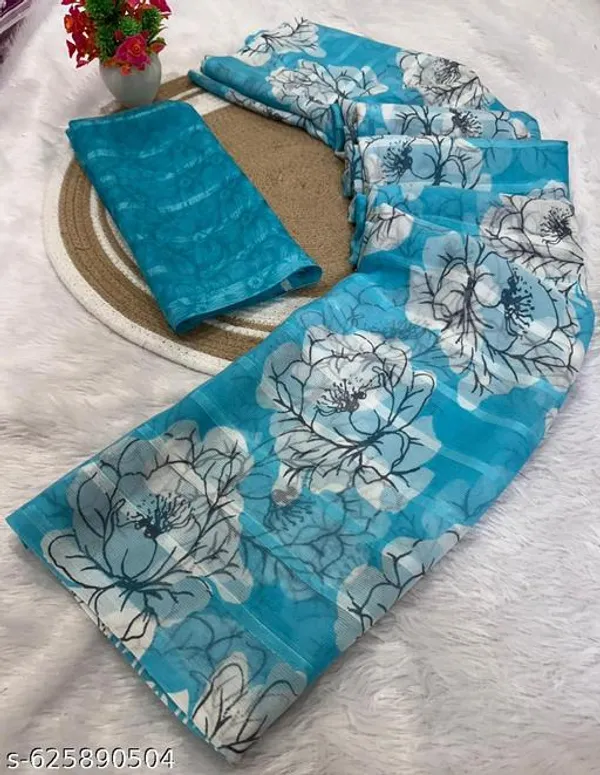 Blue_Premium_Chiffon_Saree_With_Running_Blouse_For_Women
