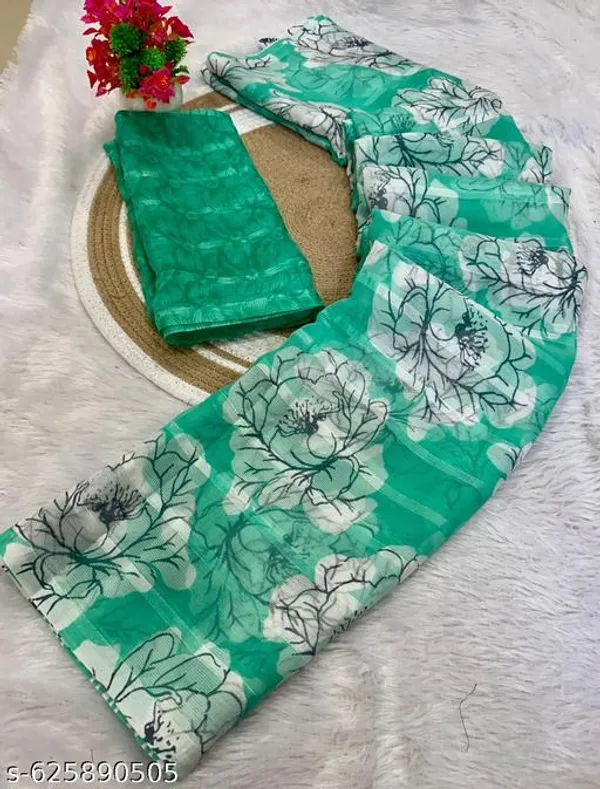 Green_Premium_Chiffon_Saree_With_Running_Blouse_For_Women