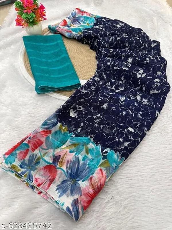 Blue_Premium_Chiffon_Saree_With_Running_Blouse_For_Women