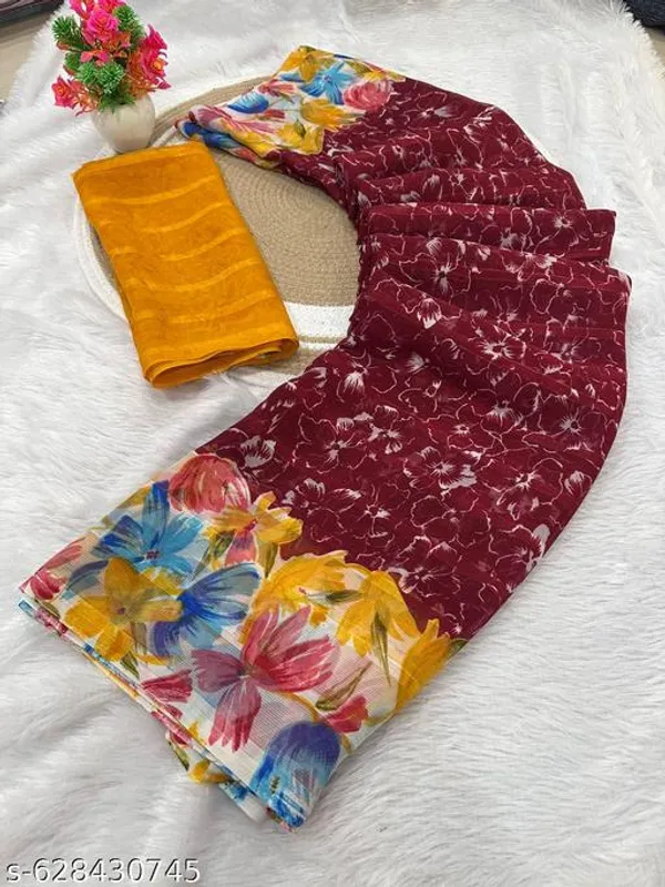 Maroon_Premium_Chiffon_Saree_With_Running_Blouse_For_Women