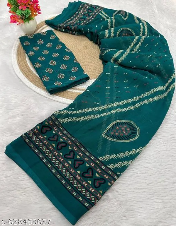 Green_Premium_Chiffon_Saree_With_Running_Blouse_For_Women