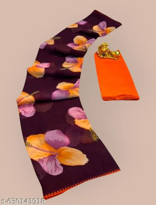 Maroon_&_Yellow_Premium_Chiffon_Saree_With_Running_Blouse_For_Women