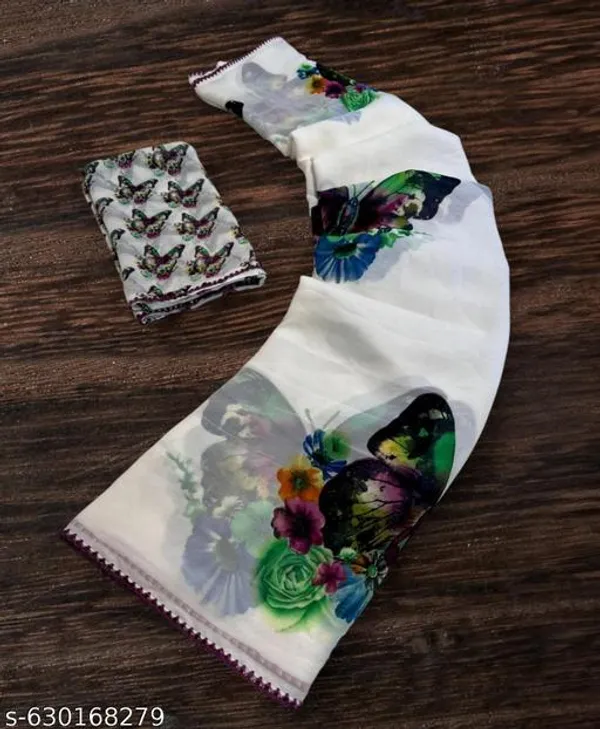 White_Premium_Chiffon_Saree_With_Running_Blouse_For_Women