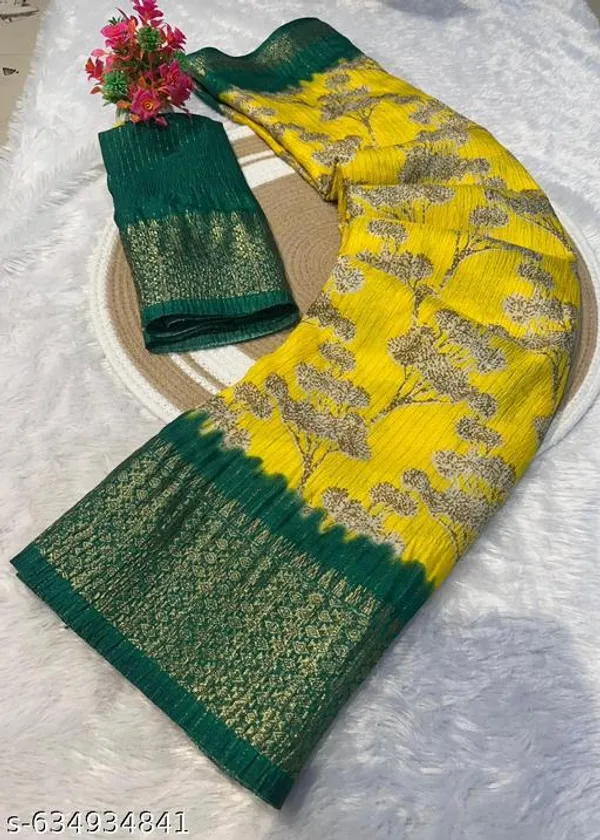 Yellow_&_Green_Premium_Dola_Silk_Saree_With_Running_Blouse_For_Women