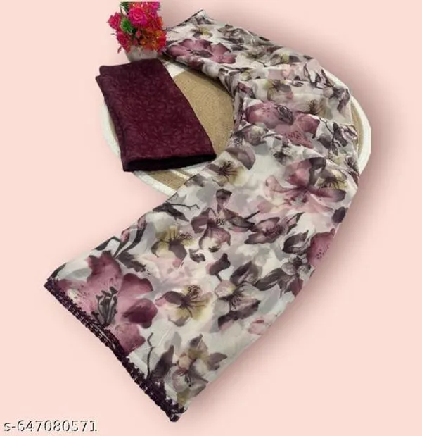 Off_White_&_Pink_Premium_Chiffon_Saree_With_Running_Blouse_For_Women