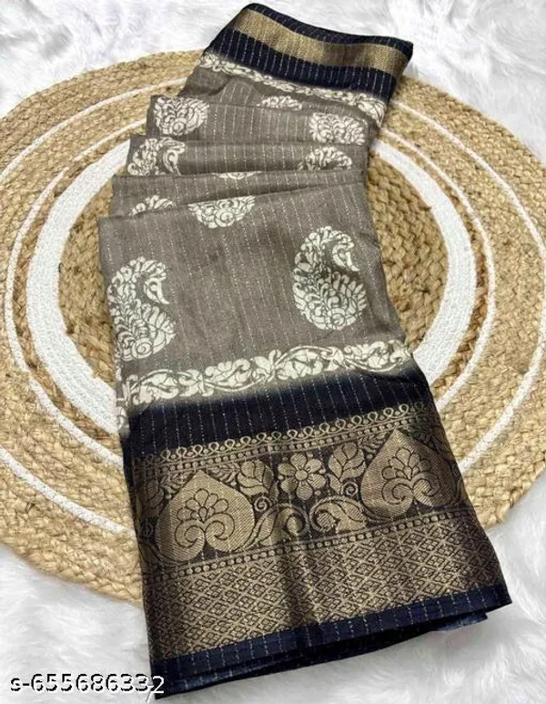 Grey_&_Black_Premium_Dola_Silk_Saree_With_Running_Blouse_For_Women