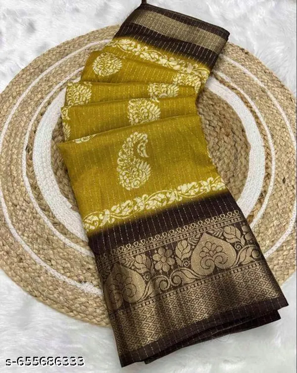 Gold_Premium_Dola_Silk_Saree_With_Running_Blouse_For_Women