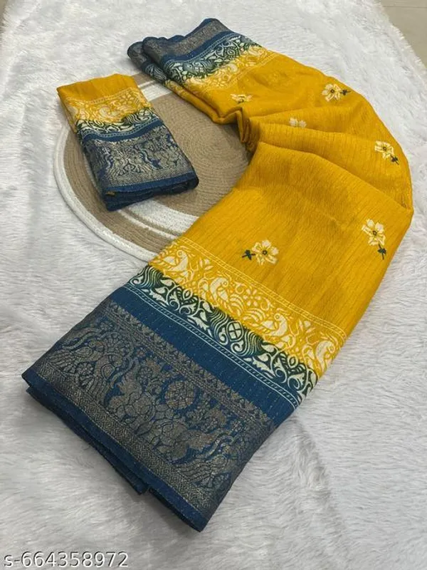 Yellow_Premium_Dola_Silk_Saree_With_Running_Blouse_For_Women