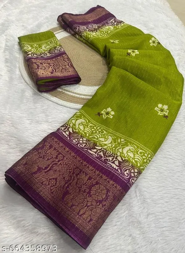 Green_Premium_Dola_Silk_Saree_With_Running_Blouse_For_Women