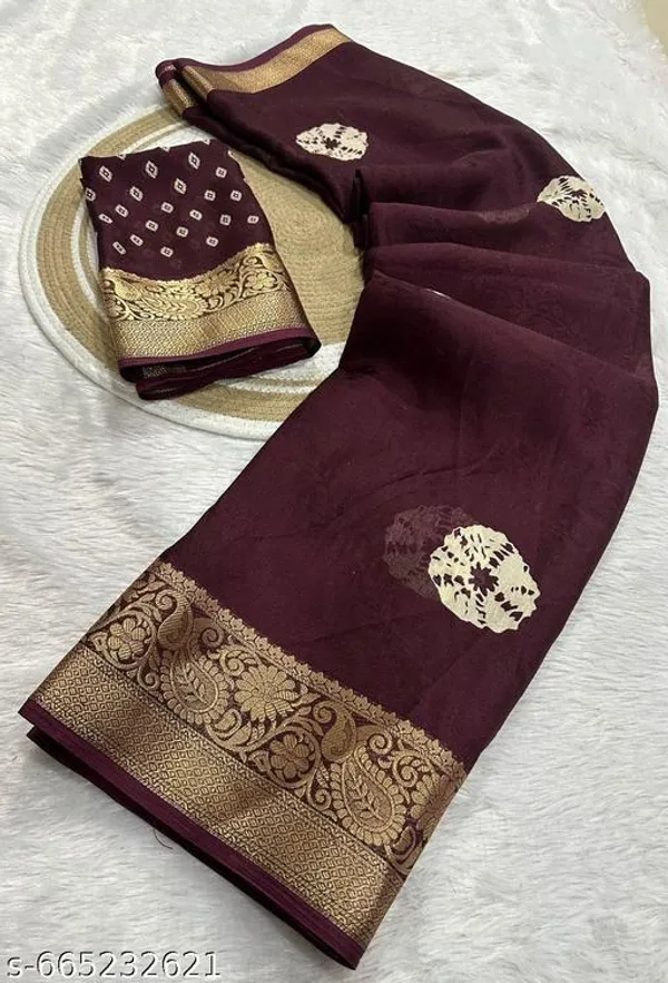 Maroon_Premium_Moss_Crepe_With_Jacquard_Border_Saree_With_Running_Blouse_For_Women