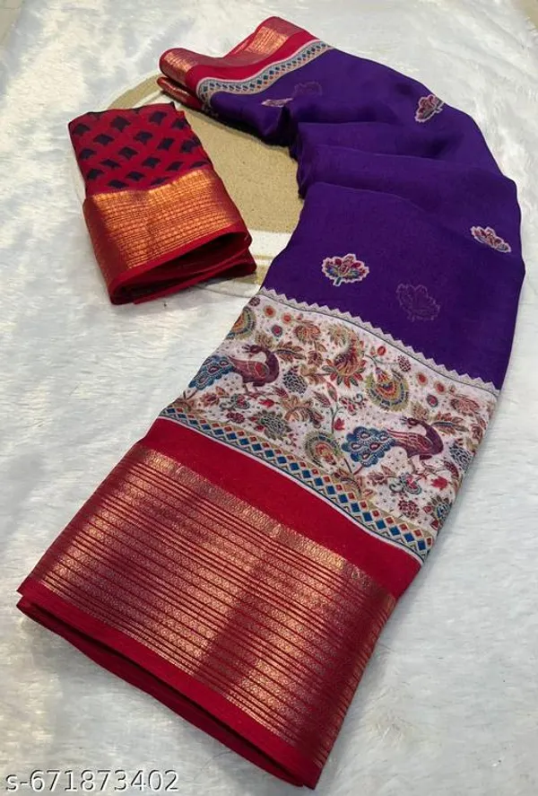 Blue_&_Maroon_Premium_Moss_Crepe_With_Jacquard_Border_Saree_With_Running_Blouse_For_Women