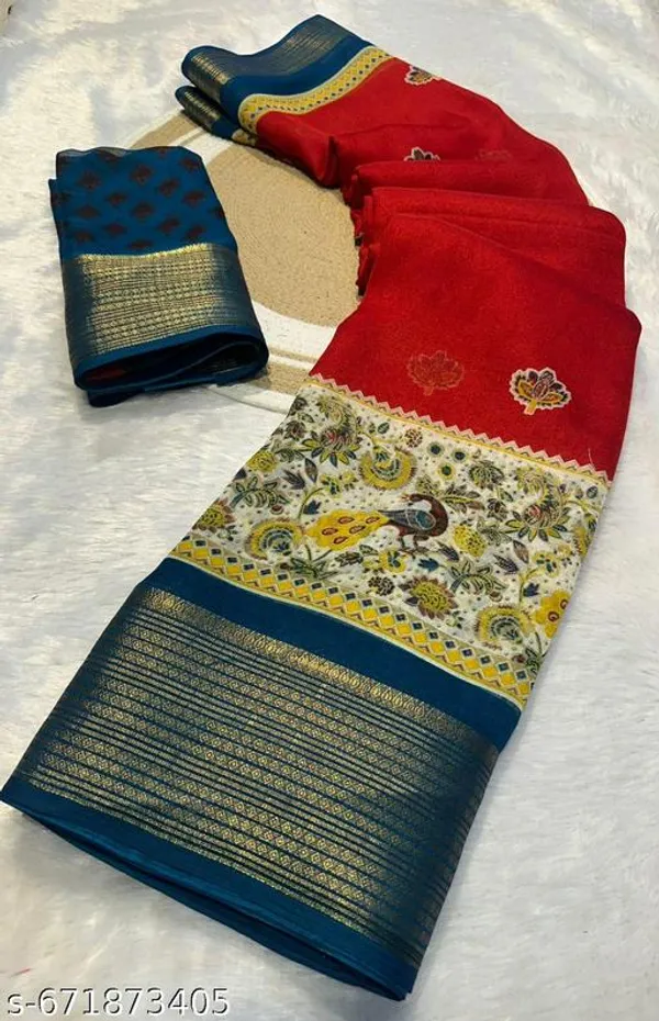 Red_&_Blue_Premium_Moss_Crepe_With_Jacquard_Border_Saree_With_Running_Blouse_For_Women