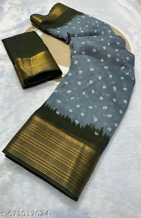 Grey_&_Green_Premium_Moss_Crepe_With_Jacquard_Border_Saree_With_Running_Blouse_For_Women