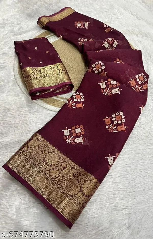 Maroon_Premium_Moss_Crepe_With_Jacquard_Border_Saree_With_Running_Blouse_For_Women