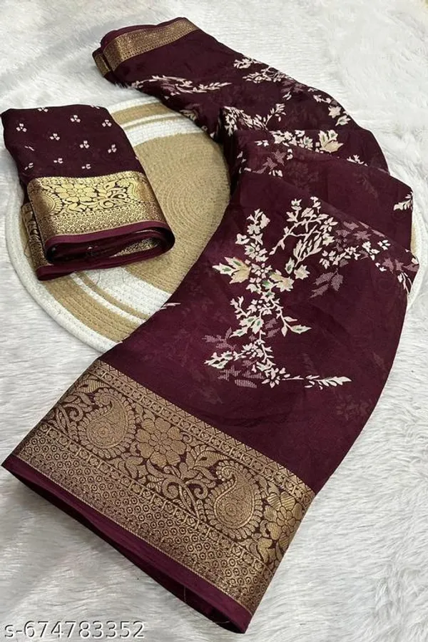 Maroon_Premium_Moss_Crepe_With_Jacquard_Border_Saree_With_Running_Blouse_For_Women