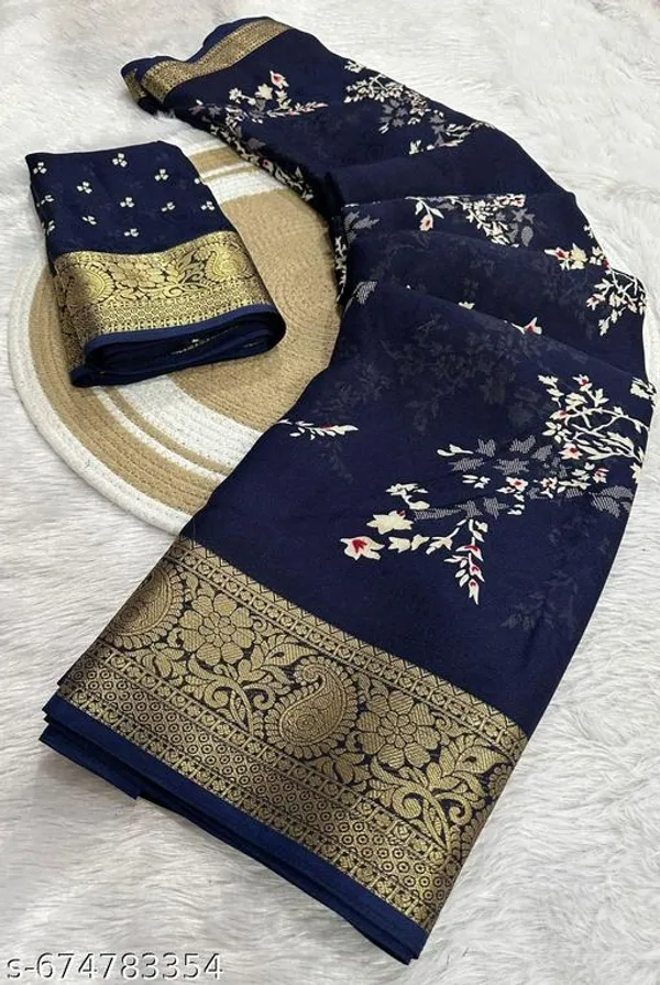 Blue_Premium_Moss_Crepe_With_Jacquard_Border_Saree_With_Running_Blouse_For_Women